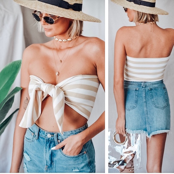 STRIPED FRONT TIE TOP - Picture 2 of 6